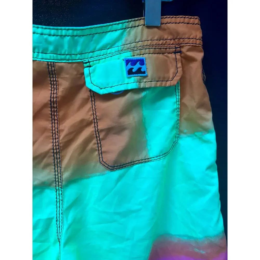 Billabong Tribong Board Shorts 31 Neon Gradient Surf Swim Y2K Beach Colorblock